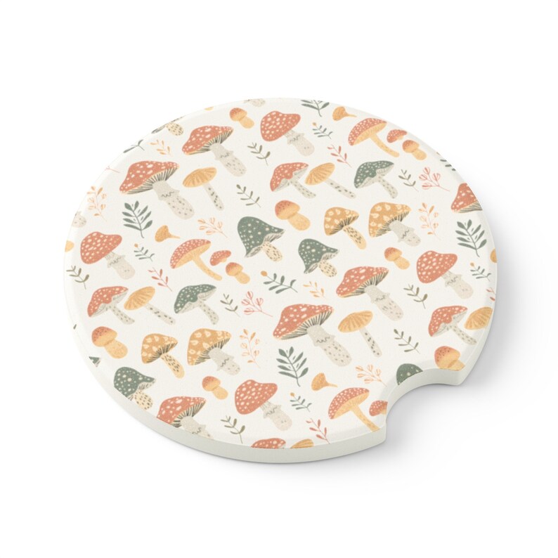 Posavasos para coche con diseño de hongos silvestres, posavasos de esteatita con diseño de hongos bohemios, 1 o 2 piezas, accesorios para el coche para amantes de los hongos, posavasos de regalo para ella imagen 6