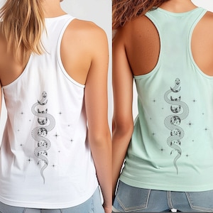 Moon Phases Snake Tank Tops Snake Gift for Her Snake Women&#39;s Racerback Tanks Moon Snake Sleeveless Shirts Moon Phases Tank Yoga Summer Shirt