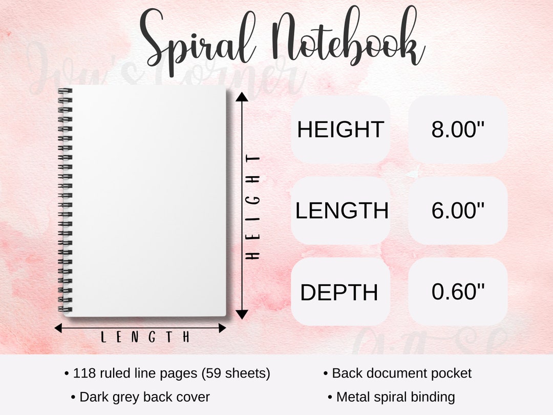 Spiral Notebook Size Chart, Size Chart Template for POD Product SPOKE