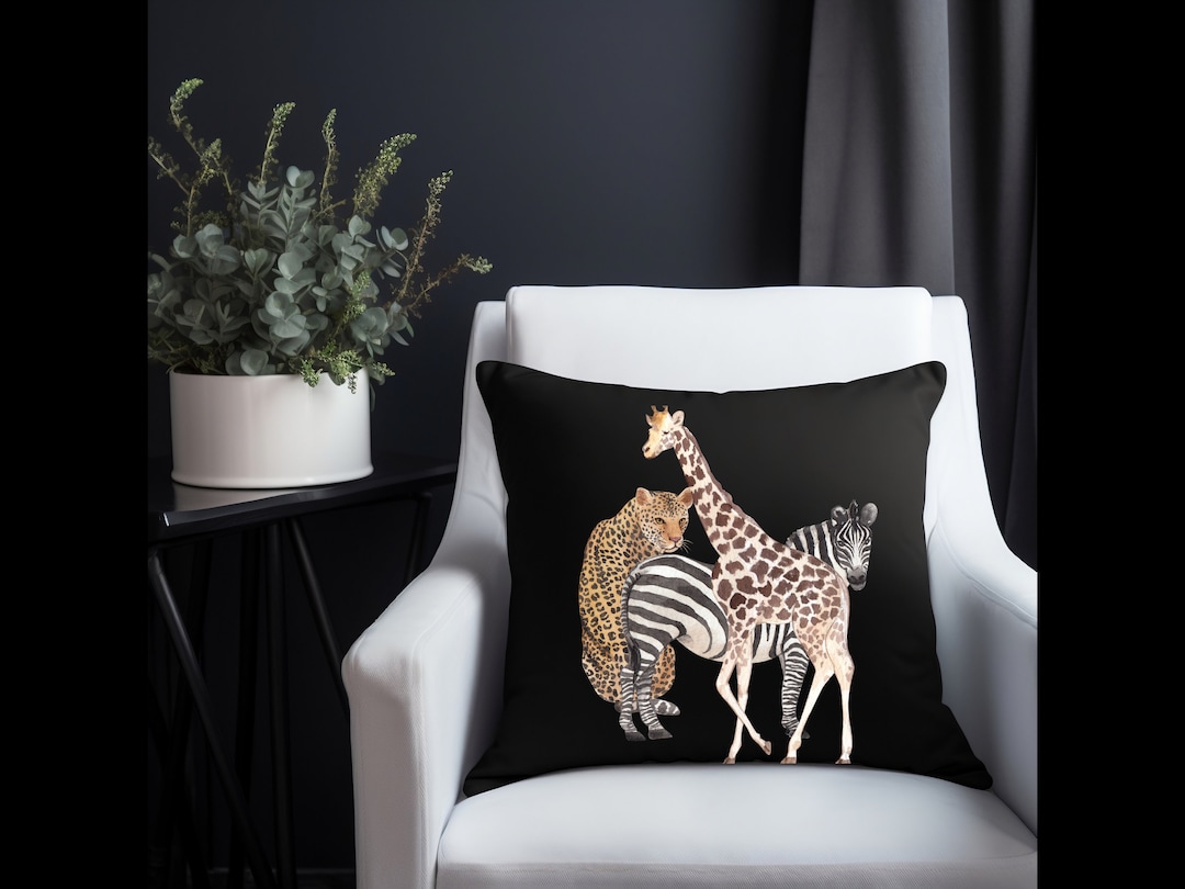 Safari Animals Pillow Cheetah Zebra and Giraffe Square Spun Etsy