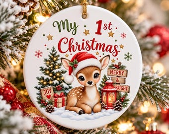 Baby’s First Christmas Ornament, My 1st Christmas Baby Ornament, Baby Deer Fawn Christmas Keepsake, New Baby Gift, First Holiday Ornament
