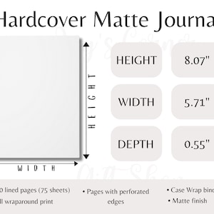Hardcover mat tijdschrift maattabel effen, maattabel sjabloon voor POD Product District Photo Journal, Printify Journal Maattabel gids POD