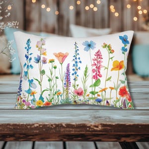 Wildflower Rectangular Throw Pillow, Colorful Wildflowers Room Accent Pillow, Country Home Decor, Housewarming Gift Floral Decorative Pillow