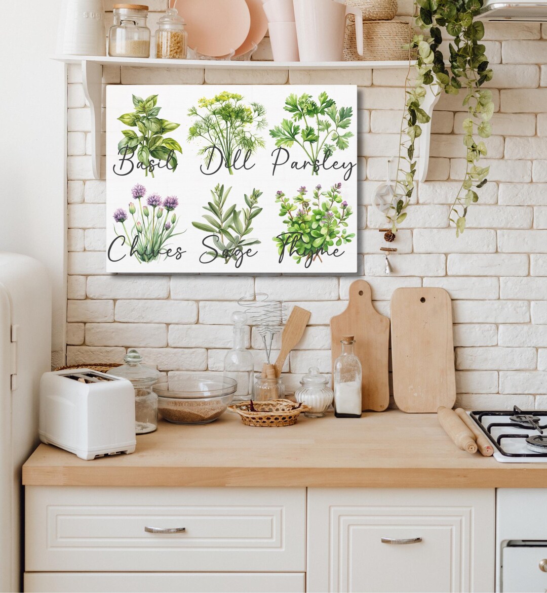 6 Herbs Kitchen Wall Art Watercolor Herbs Wall Hanging Culinary Kitchen ...