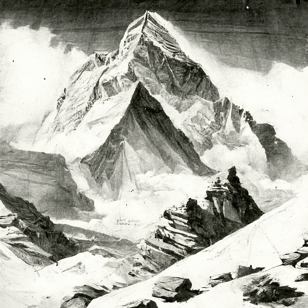 Mt Everest Pencil Sketch Capturing the Majestic Beauty of the Etsy