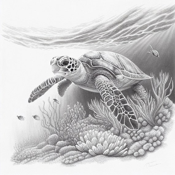 Black and white drawing of a turtle Our beautiful pictures are available as  Framed Prints, Photos, Wall Art and Photo Gifts