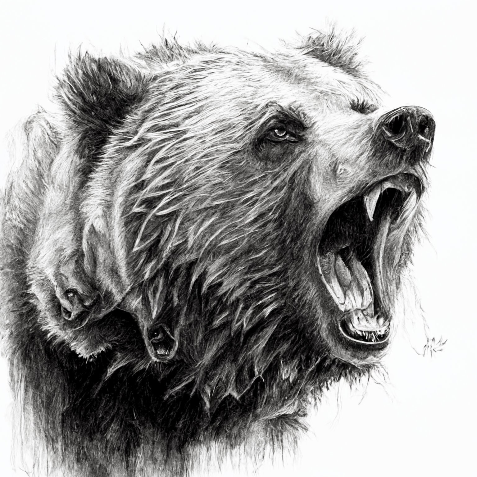 Realistic Sketch Of Fierce Grizzly Bear Etsy