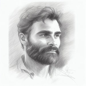 Male Face Pencil Sketch with Beard and Mustache - Simple and Timeless