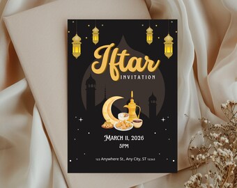 Plantilla de invitación para Iftar | Invitación para Iftar de Ramadán | Invitación islámica editable en Canva | Invitación imprimible para cena de Ramadán | Descarga digital
