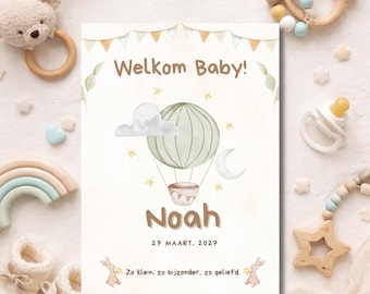 Tarjeta de anuncio de nacimiento neutra | Anuncio de bebé | Plantilla editable de anuncio de nacimiento en Canva | Descarga digital