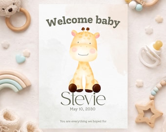 Anuncio de bebé | Plantilla de bienvenida | Anuncio de nacimiento editable en Canva | Anuncio de recién nacido neutro | Descarga instantánea