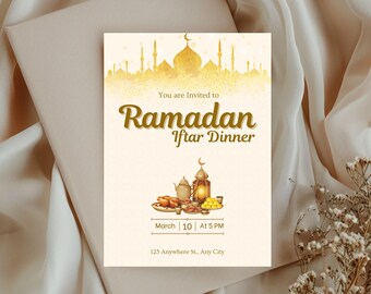 Plantilla de invitación para Iftar | Invitación para Iftar de Ramadán | Invitación islámica editable en Canva | Invitación imprimible para cena de Ramadán | Descarga digital