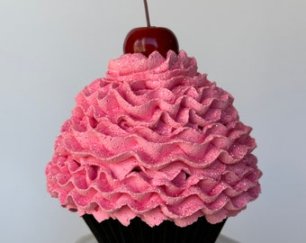 Handmade Pink Faux Cupcake: Glitter Cherry Prop