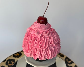 Handmade Pink Faux Cupcake: Glitter Cherry Prop
