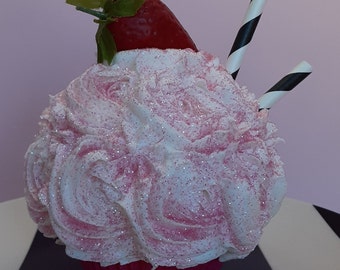 Handmade Pink Glitter Fake Cupcake: Photo Prop Dessert