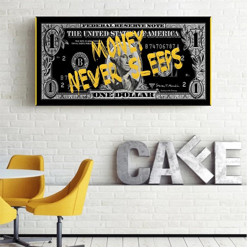 Motivational Money Wall Art Painting Money Never Sleeps and Etsy