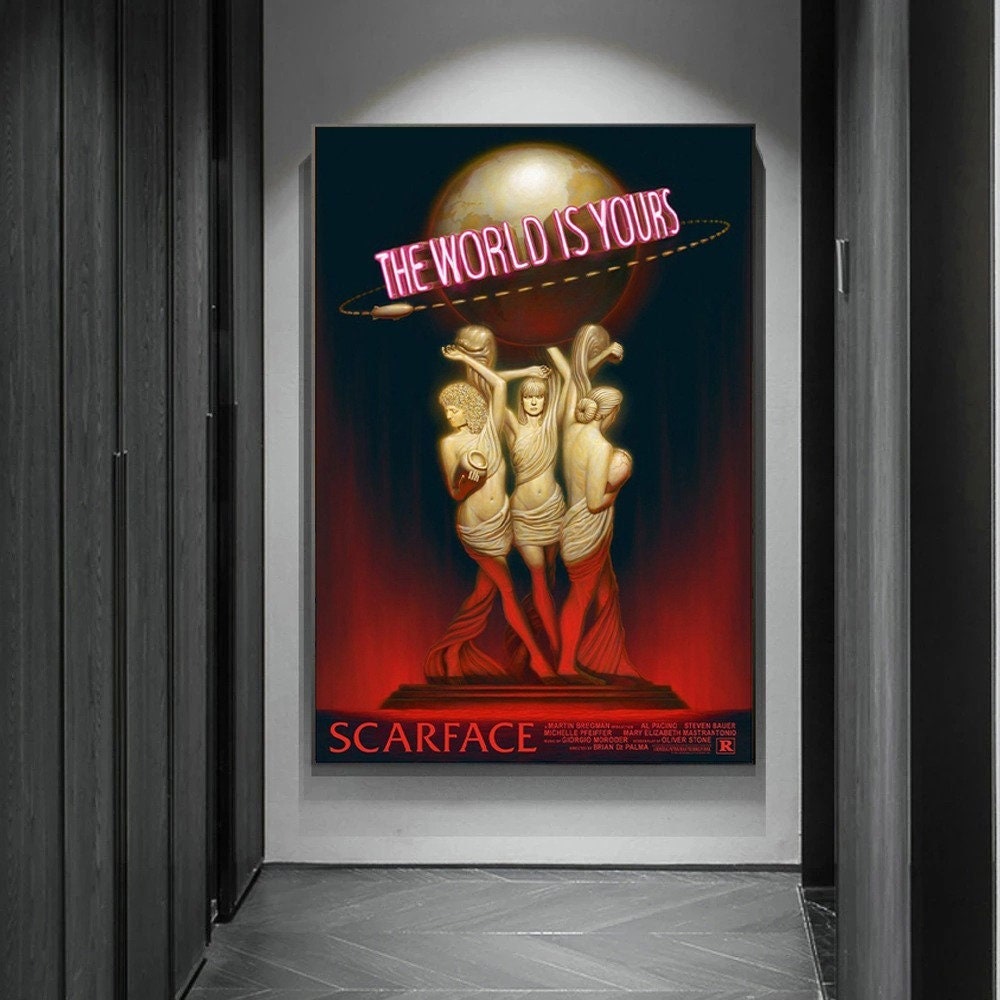 The World is Yours Scarface Retro Trippy Painting Canvas Wall Etsy