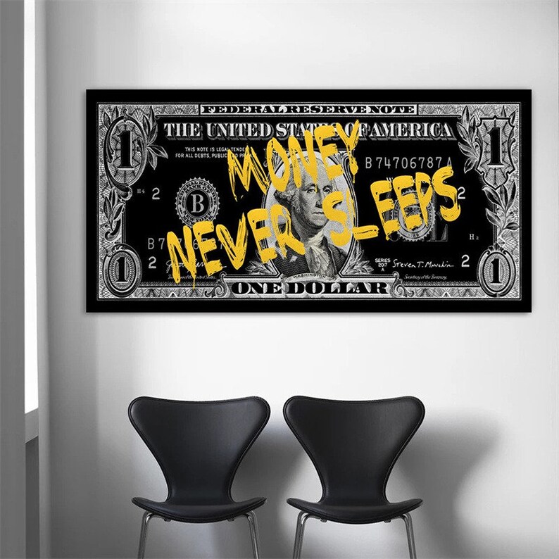 Motivational Money Wall Art Painting Money Never Sleeps and Etsy