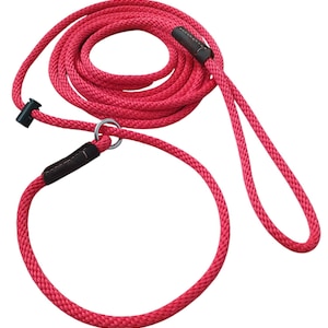Slip lead/Long Line/PREMIUM/dog training leash/8mm PP rope with the push button snug stopper and hand-stitched leather binding/10-15-20 Feet