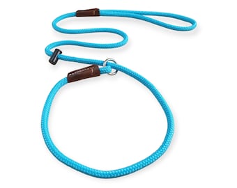 Signature PRO Dog Training Slip Lead: 8mm Strong Poly Rope, Leather Binding, Snug Stopper
