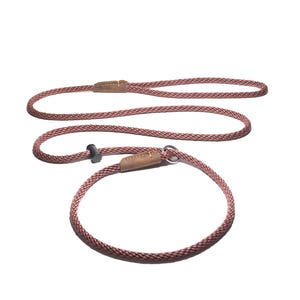 Slip lead/PREMIUM/professional dog training leash/8mm PP rope with the push button snug stopper and hand-stitched leather binding/4-6-8 Feet Brown