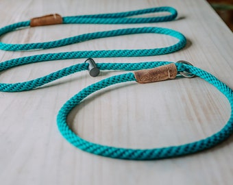 Slip lead/PREMIUM/professional dog training leash/8mm PP rope with the push button snug stopper and hand-stitched leather binding/4-6-8 Feet