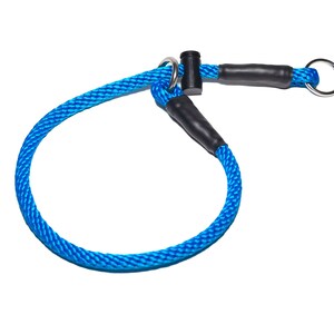 May include: A blue rope dog collar with a black nylon loop and a silver metal ring.