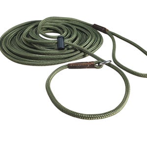 Slip lead/Long Line/Signature long dog training leash/6mm PP strong & durable rope with the snug stopper and leather binding/10-20 Feet