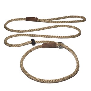 Slip lead/PREMIUM/professional dog training leash/8mm PP rope with the push button snug stopper and hand-stitched leather binding/4-6-8 Feet Beige