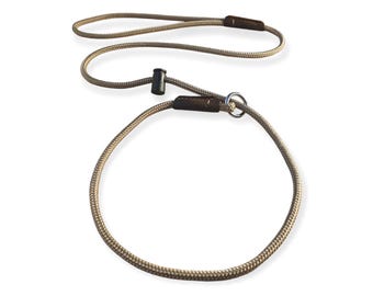 Signature PRO Dog Training Slip Leash: 6mm Thin, Strong Rope, Hand-stitched Leather, Snug Stopper