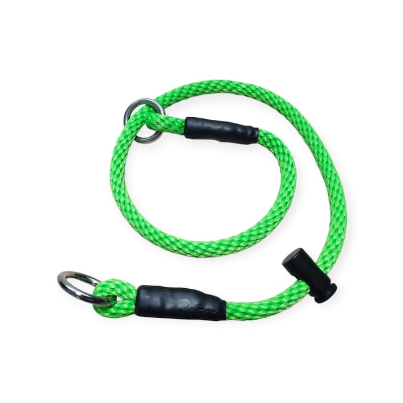 Slip Dog Training Collar, Choke Collar - 8mm PP Soft Rope, Snug Stopper Neon Green