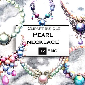 Pearl Necklace Clipart Bundle Mermaid SVG Princess PNG Wedding Clipart Bundle with transparent bacground