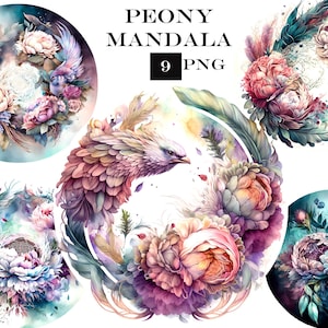 Flower Mandala Clipart, aquarel Mandala PNG, Fantasy Clipart bundel, mystieke PNG, commercieel gebruik, Instant Digitale Download