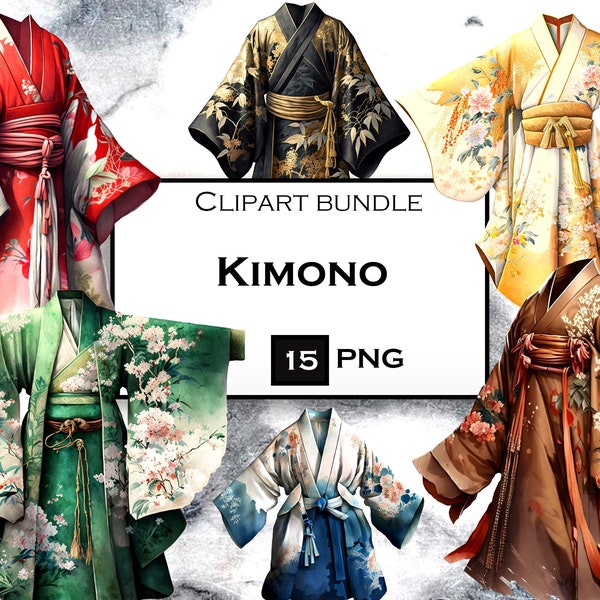 15 PNG Kimono Clipart Bundle, Japan Clip Art PNG Bundle, Oriental Clipart, Instand Download