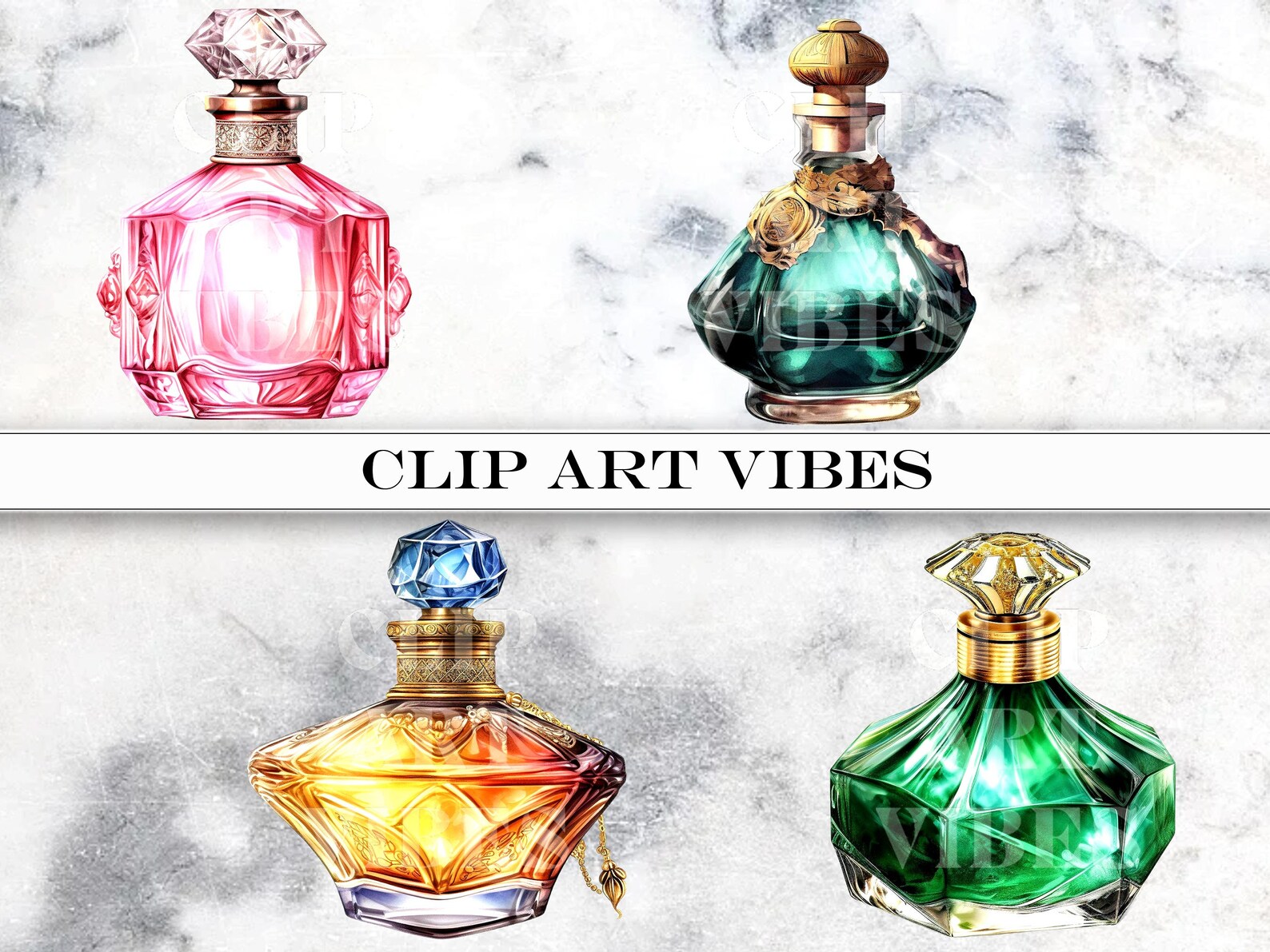 23 PNG Perfume Bottle Clip Art Bundle, Watercolor Perfume Clip Art PNG ...