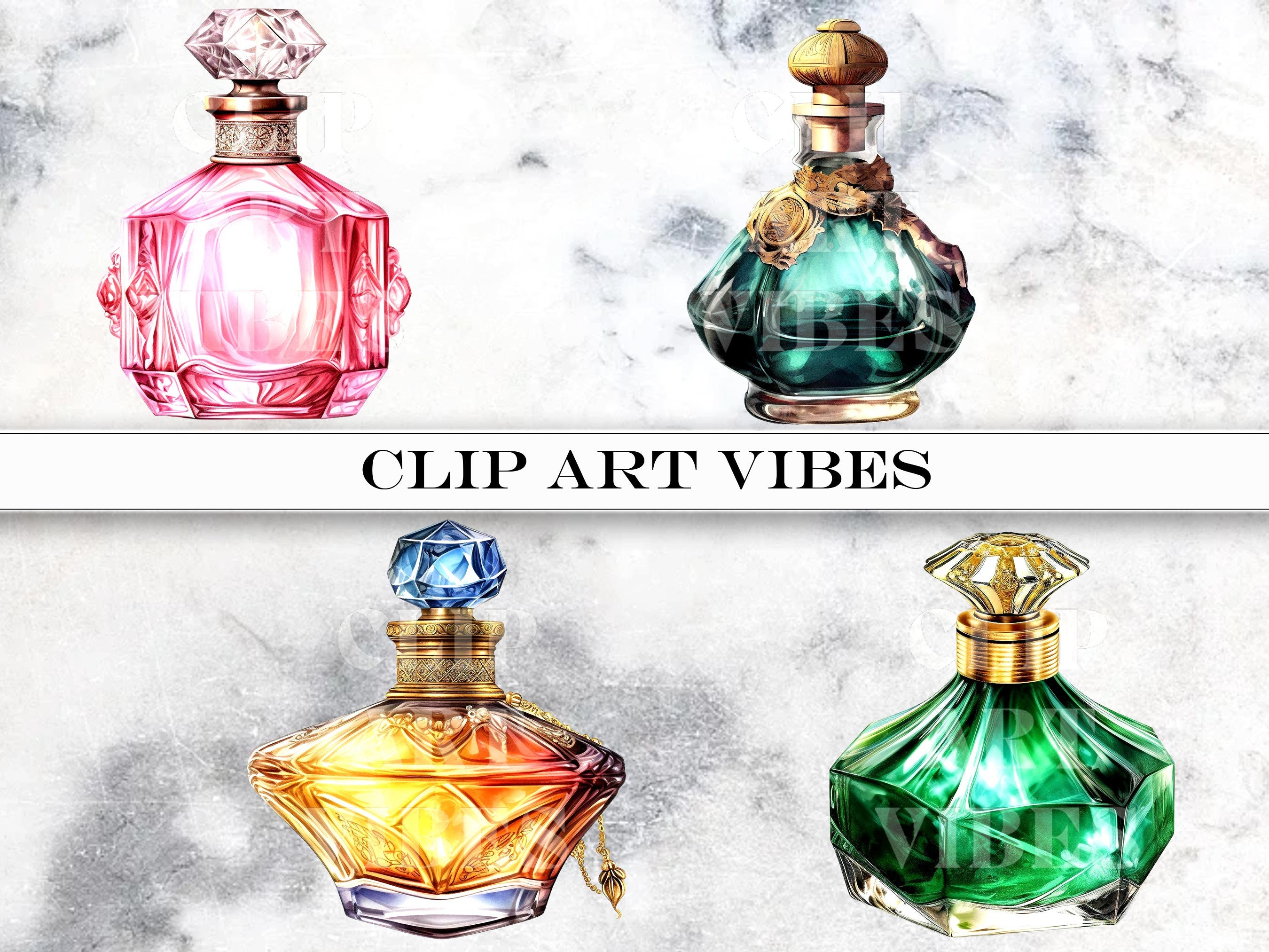 23 PNG Perfume Bottle Clip Art Bundle, Watercolor Perfume Clip Art PNG ...