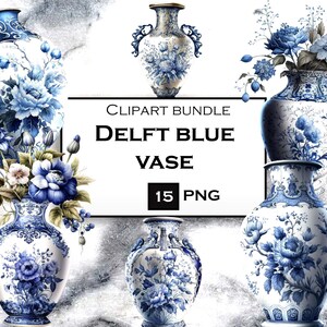 Delft Blue Vase Clip Art Flower Vase Clipart Bundle Flower - Etsy