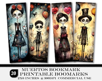 Schädel Lesezeichen: Muertos Halloween PNG Set (Digitaler Download)