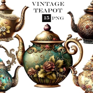 Vintage Teapot Clipart, Tea Time Clipart, Tea Cup PNG, Commercial Use, Instant Digital Download