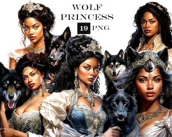 Wolf Princess Clipart: Black Women PNG Bundle (Digital Download)