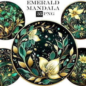 Flower Mandala aquarel clipart bundel, Fantasy clip art PNG-bestanden met transparante achtergrond voor junk journal en scrapbook