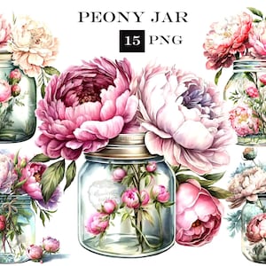 15 PNG Rosa Pfingstrose Clipart Bundle, Aquarell Blumen PNG, Pfingstrose Clip Art PNG Bundle, kommerzielle Nutzung, sofortiger digitaler Download