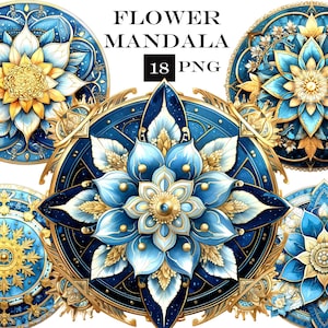 Bundle de cliparts aquarelle mandala de fleurs, fichiers PNG fantastiques Clip Art avec fond transparent pour carnets indésirables et scrapbooking