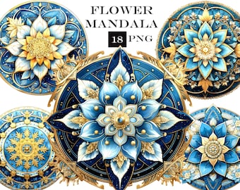 Watercolor Flower Mandala Clipart: Fantasy PNG Bundle (Digital Download)