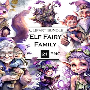 Elf Clipart Bundle Watercolor Clipart Fantasy PNG Fairy SVG Commercial Use Instant Digital Download