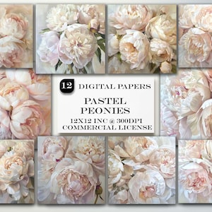 Pink Peonies Digital Paper Pack – 12 High-Resolution Floral Backgrounds for Scrapbooking, Invitations, and Crafts