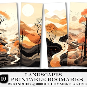 Watercolor Landscape Bookmarks: Nature Printable Set (PDF/PNG)
