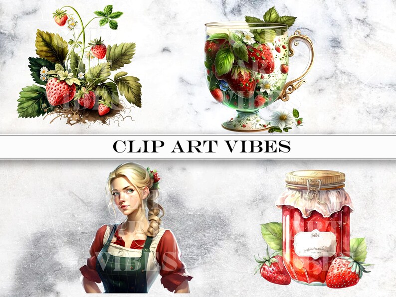 trawberry Farm Clipart Bundle, Farmhouse Clipart, Strawberry PNG, Summer Clipart, Instant Digital Download