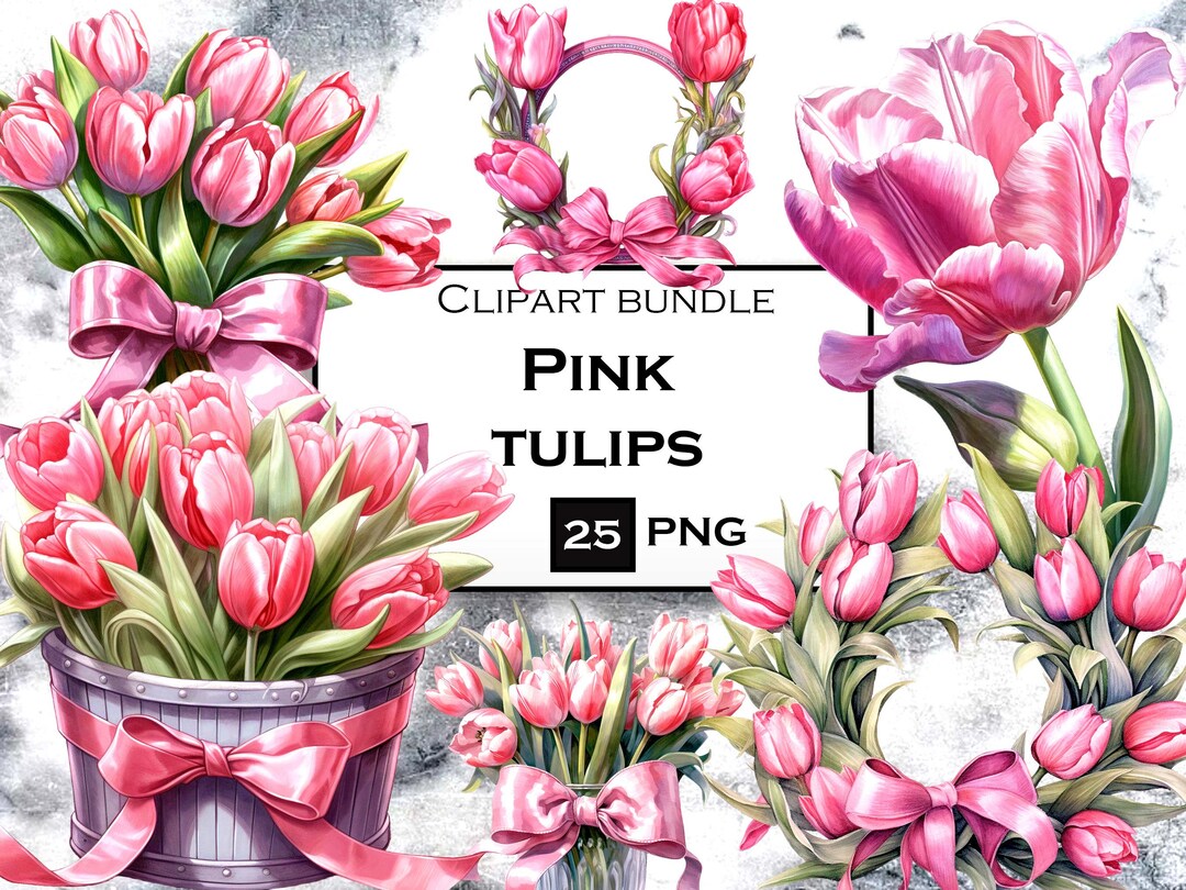 Pink Tulip Clipart Bundle Watercolor Flowers PNG Tulip SVG - Etsy