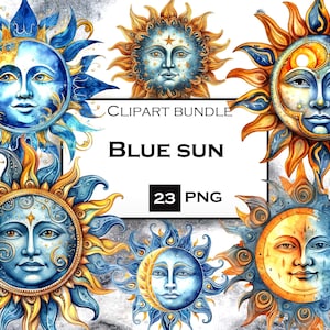 Celestial Clipart Bundle, Watercolor Sun Clip Art, Mystical Clipart, Commercial Use, Instant Digital Download